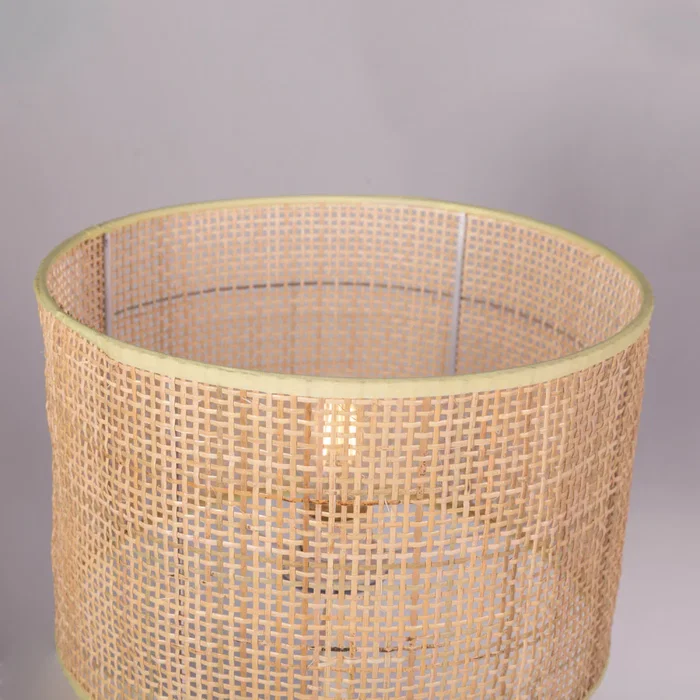 Pakdasht SKD-T1011 Lampe de table en rotin et métal blanc - Abat-jour naturel - Douille E27 - Style bohème chic