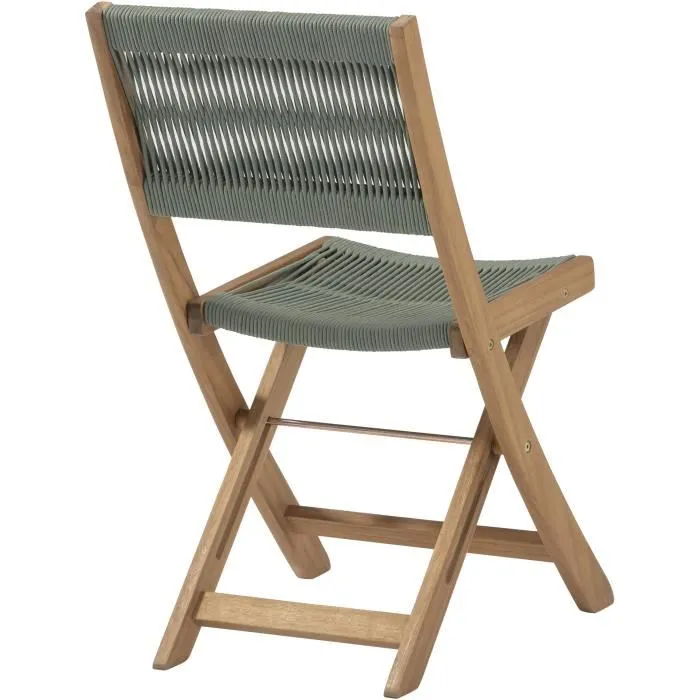 Ensemble bistró Pliable Bois d'Acacia FSC Tissu Corde Vert Olive MAKENA 2 Personnes