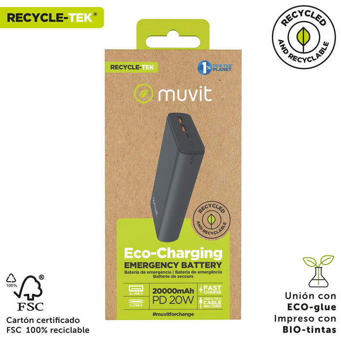 Powerbank Muvit for Change DP200G-R-PD Noir 20 W