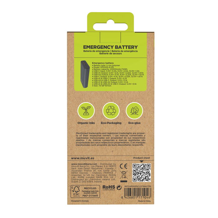 Powerbank Muvit for Change DP200G-R-PD Noir 20 W