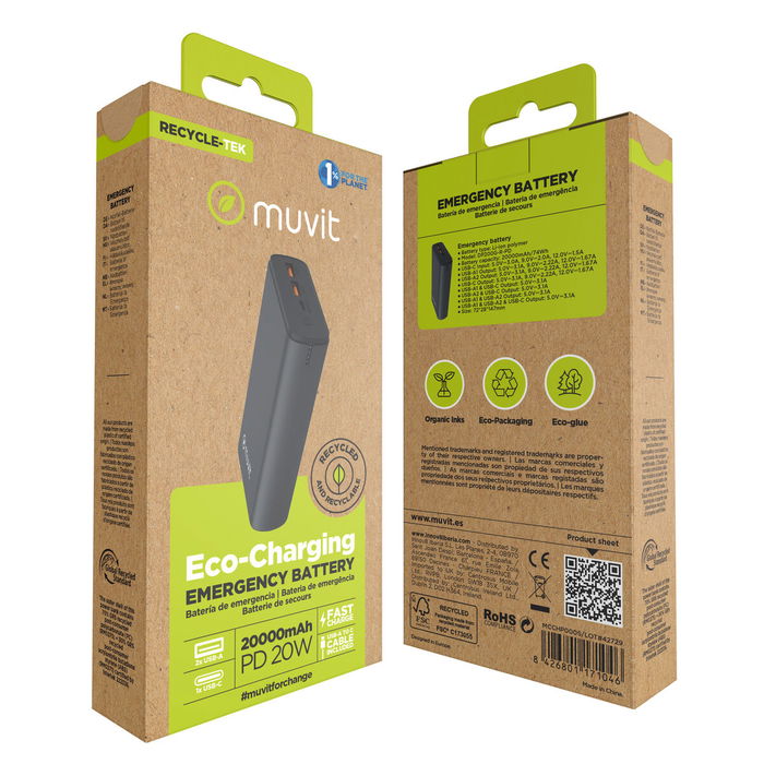 Powerbank Muvit for Change DP200G-R-PD Noir 20 W