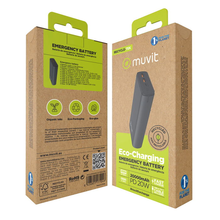 Powerbank Muvit for Change DP200G-R-PD Noir 20 W