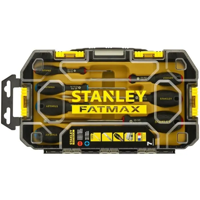 Stanley FMHT65425-2 - Coffret Toughbox FATMAX - 7 Tournevis (4 plats, 3 Pozidriv) en Acier Chrome Vanadium - Fabrication Française