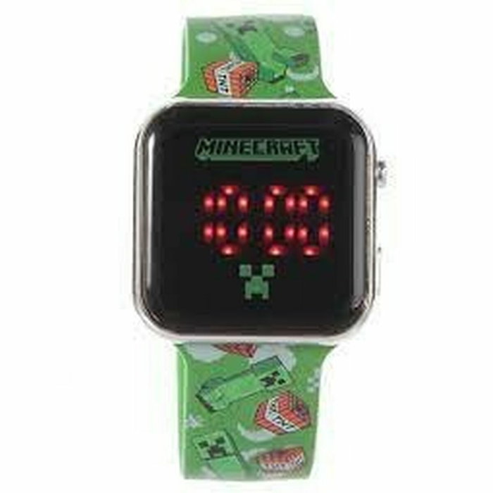 Kids Licensing Montre LED Minecraft pour Enfant MIN4129, Afficheur Heure et Date, Boîtier Rond Multicolore Étanche