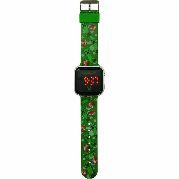 Kids Licensing Montre LED Minecraft pour Enfant MIN4129, Afficheur Heure et Date, Boîtier Rond Multicolore Étanche