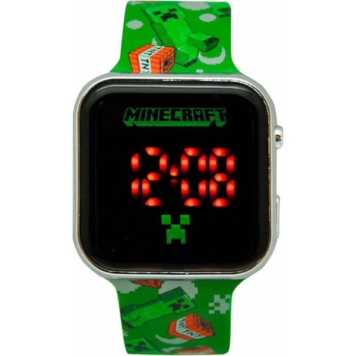 Kids Licensing Montre LED Minecraft pour Enfant MIN4129, Afficheur Heure et Date, Boîtier Rond Multicolore Étanche