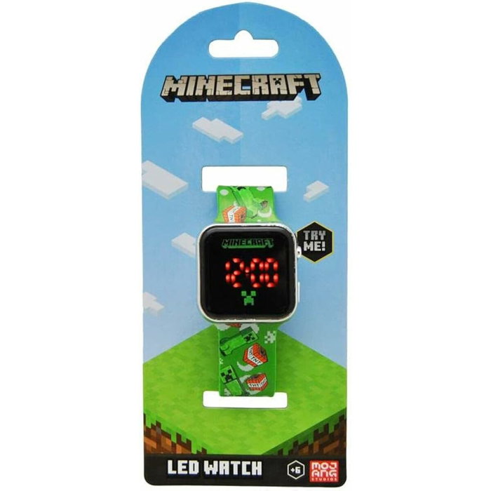 Kids Licensing Montre LED Minecraft pour Enfant MIN4129, Afficheur Heure et Date, Boîtier Rond Multicolore Étanche