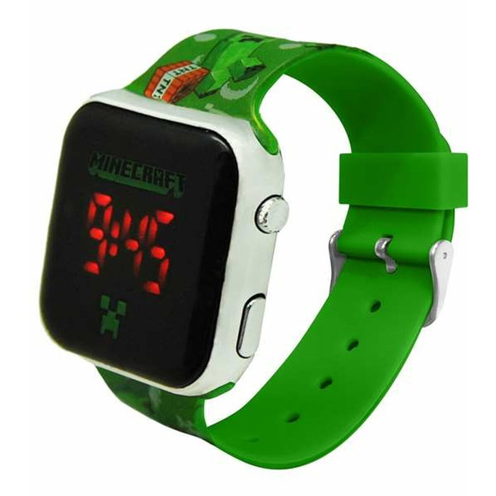 Kids Licensing Montre LED Minecraft pour Enfant MIN4129, Afficheur Heure et Date, Boîtier Rond Multicolore Étanche