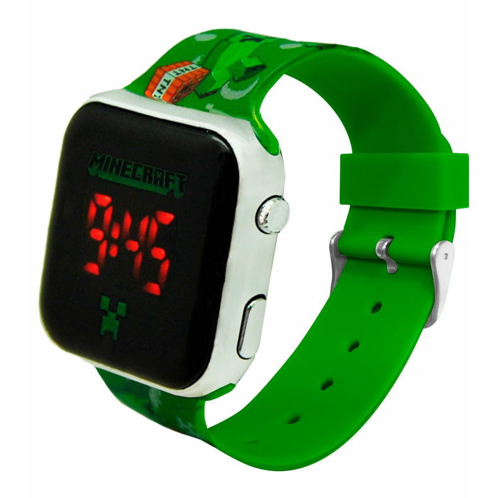Kids Licensing Montre LED Minecraft pour Enfant MIN4129, Afficheur Heure et Date, Boîtier Rond Multicolore Étanche