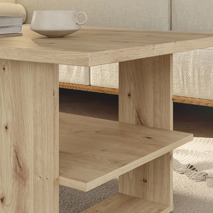 Artisan Table basse rectangulaire en chêne avec 2 plateaux, finition bois clair - Dimensions : 110 x 60 x 45 cm