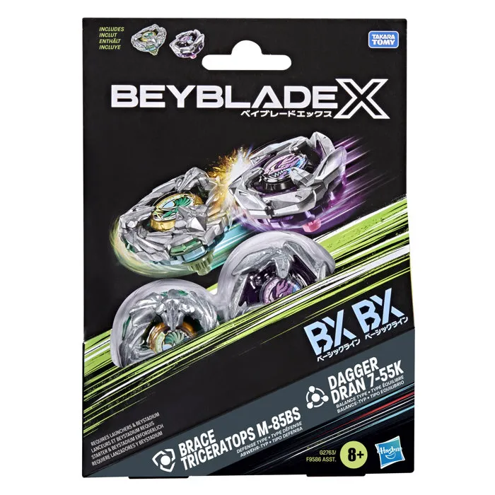 Beyblade X Dual Pack Brace Triceratops M-85BS BX et Dagger Dran 7-55K BX