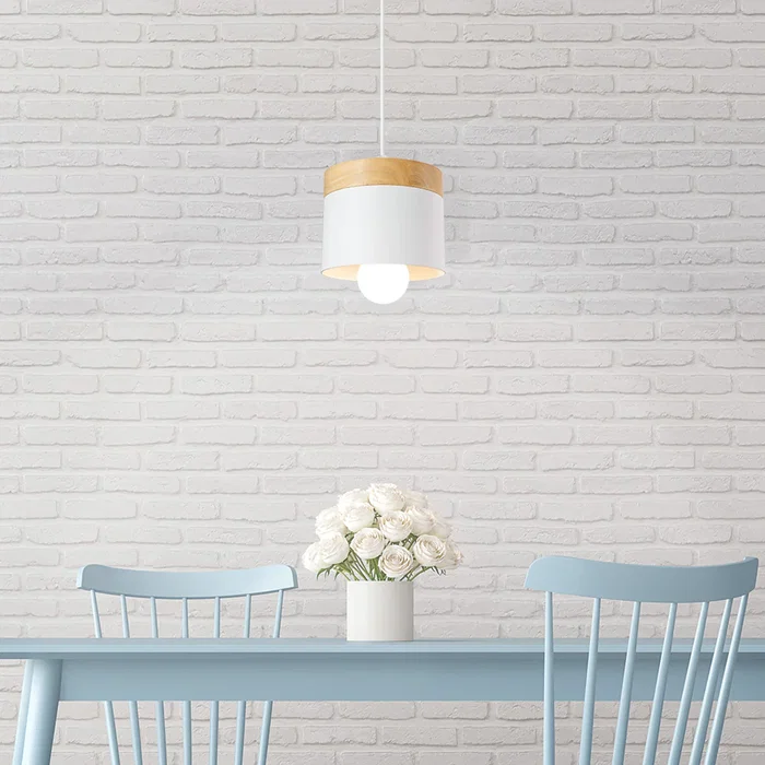 Lampe Suspendue Métal et Bois Design Moderne Réglable en Hauteur SKD-P1010-T