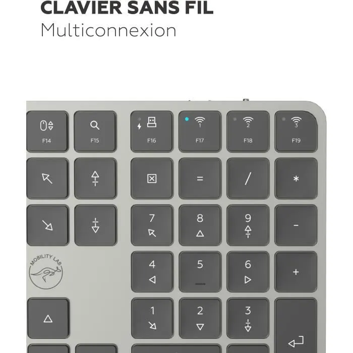 Mobility Lab Clavier Sans Fil Multi-Connexions KP430W AZERTY Windows - Triple Bluetooth 5.0/2.4 GHz USB-C - Ultra-Fin Pavé Numérique - Touches Plates - Autonomie 35 Jours