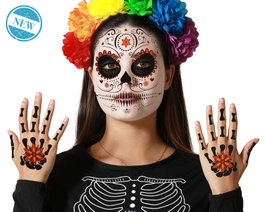 Tatouages faciaux et mains crâne mexicain noir et rouge