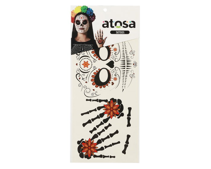 Tatouages faciaux et mains crâne mexicain noir et rouge Tatouages faciaux et mains crâne mexicain noir et rouge