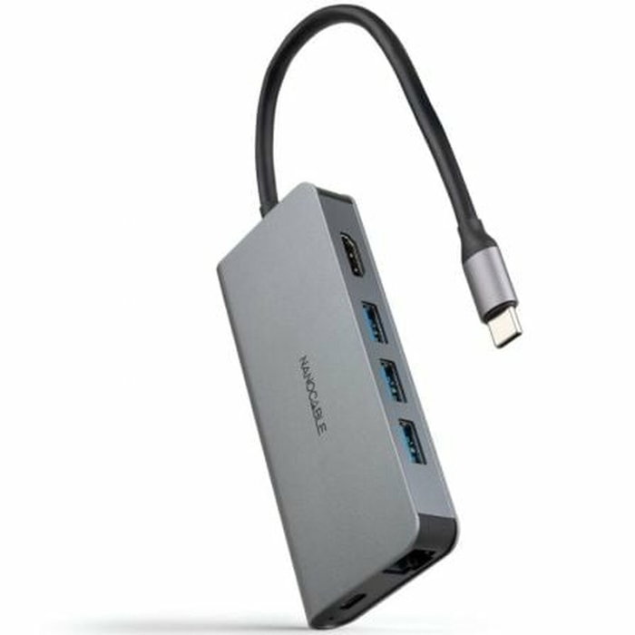 Hub USB NANOCABLE Hub 8en1 Gris 18 cm Hub USB NANOCABLE Hub 8en1 Gris 18 cm