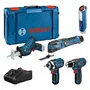 Bosch Professional Kit d'outils 12 V 5 en 1 : GSR 12V15, GOP 12V28, GDR 12V105, GSA 12V14, GLI 12V300 avec 3 batteries 2.0Ah, chargeur et XL-Boxx
