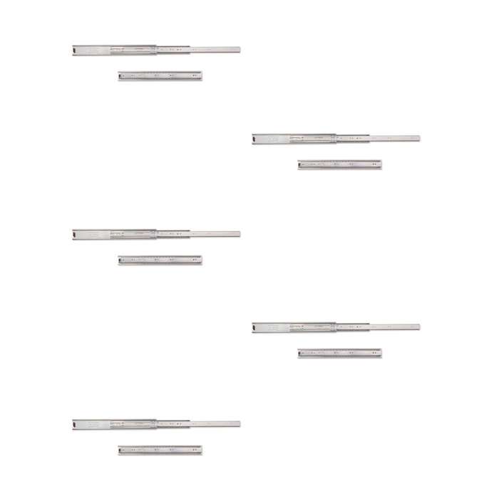 Emuca Lot de 5 jeux de Coulisses pour tiroirs, roulement à billes, hauteur 45mm, profondeur 350mm, sortie totale, zingué Emuca Lot de 5 jeux de Coulisses pour tiroirs, roulement à billes, hauteur 45mm, profondeur 350mm, sortie totale, zingué