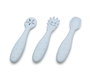 KioKids Set de 3 ustensiles de sevrage en silicone bleu pour bébé - Précuillère, cuillère, préfourchette - Âge recommandé +6 mois, résistant à la chaleur, lavable au lave-vaisselle