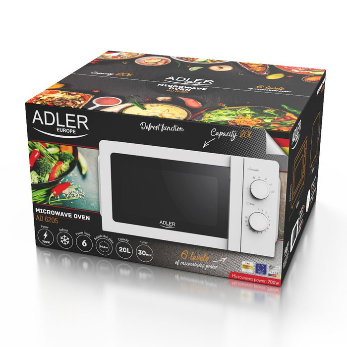 Adler Micro-ondes AD 6205 700W 20L Blanc 5 niveaux de puissance Décongélation Adler Micro-ondes AD 6205 700W 20L Blanc 5 niveaux de puissance Décongélation