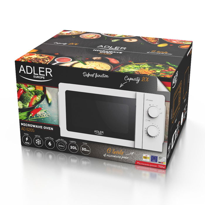 Micro-ondes Adler AD 6205 Blanc Noir 700 W 20 L