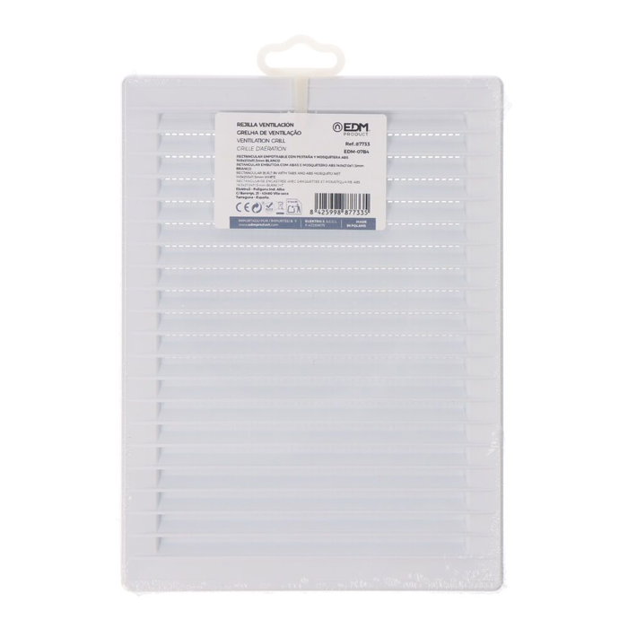 Edm Grille de ventilation rectangulaire encastrable avec moustiquaire ABS blanc 137x207mm