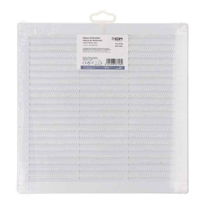 Edm Rejilla de ventilation carrée ABS blanc 250x250x7mm avec bouchons et moustiquaire