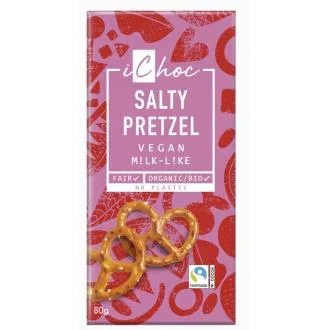 ICHOC Salty Pretzel Chocolat avec Morceaux de Pretzel et Sel Marin 80g Bio ICHOC Salty Pretzel Chocolat avec Morceaux de Pretzel et Sel Marin 80g Bio