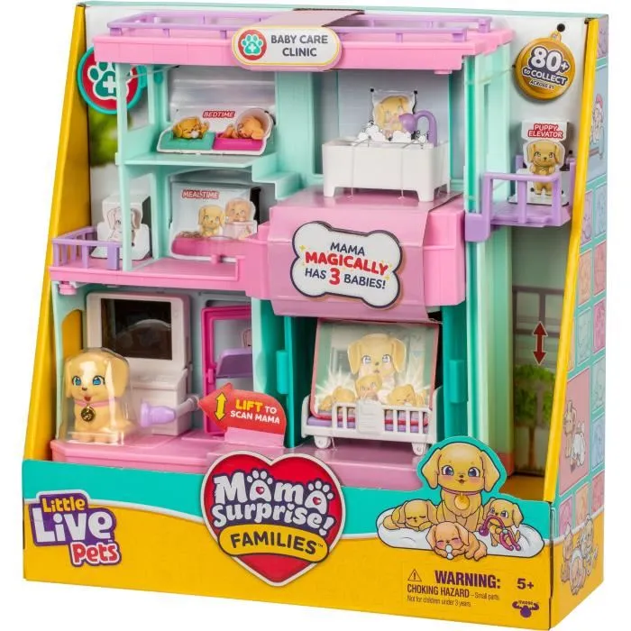 Little Live Pets - Mama Surprise - Clinique vétérinaire pour chien, jeu avec accessoires inclus, naissance magique, ascenseur, baignoire, échographe - À partir de 5 ans