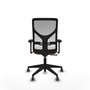 Chaise Motilla Synchro 3 positions tissu Marron foncé Maille Blanc Base pyramidale noire Accoudoir 3D Sans appui-tête Roulettes 65mm pour moquette