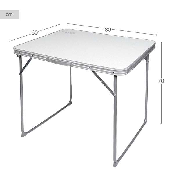 Color Baby - Table de camping pliante 80x60 cm, bois et acier, blanc