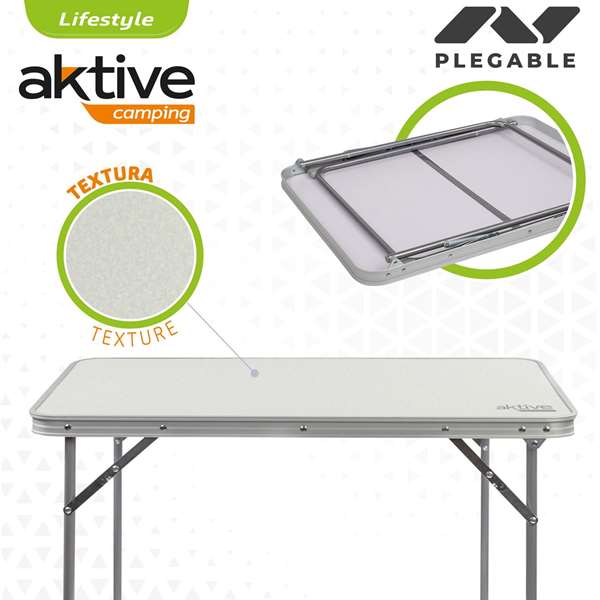 Color Baby - Table de camping pliante 80x60 cm, bois et acier, blanc