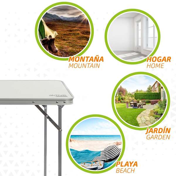 Color Baby - Table de camping pliante 80x60 cm, bois et acier, blanc