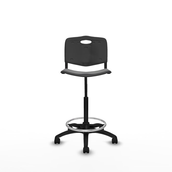 Tabouret Taburete Robledo Pivotant Chlorure de polyvinyle Noir Structure polyamide noire Sans accoudoirs Sans appui-tête Roulettes en nylon 50 mm