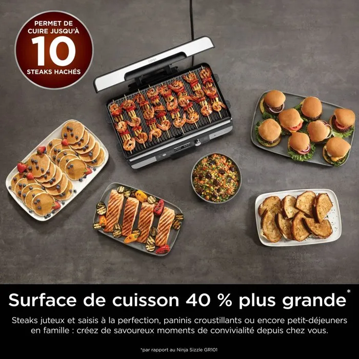 Ninja Sizzle GX101EU - Grill et plancha d'intérieur XL avec couvercle amovible
