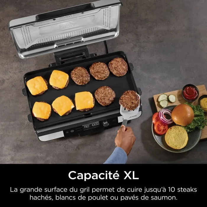 Ninja Sizzle GX101EU - Grill et plancha d'intérieur XL avec couvercle amovible
