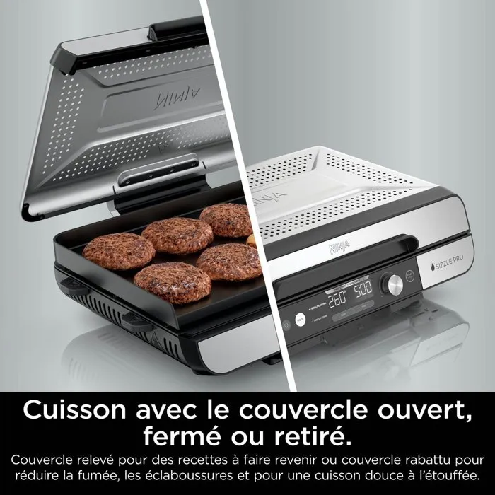 Ninja Sizzle GX101EU - Grill et plancha d'intérieur XL avec couvercle amovible