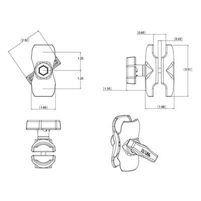 RAM Mounts RAM-201U-B Bras double rotule court pour montage universel, ajustement infini pour angles de vue parfaits