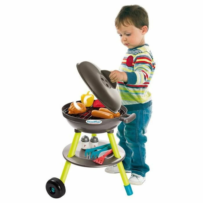 Ecoiffier - Jouet Barbecue à Charbon pour Enfants avec 16 Accessoires (Grille, Aliments, Ustensiles) - Fabriqué en France - Jeu d'Imitation et d'Extérieur