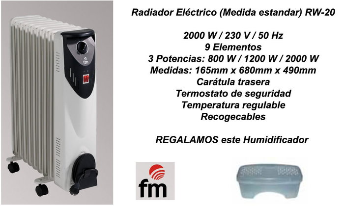 BAJA FM Radiateur à huile RW-20 2000 W avec humidificateur et 9 éléments BAJA FM Radiateur à huile RW-20 2000 W avec humidificateur et 9 éléments