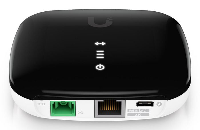 Ubiquiti ONU XG-PON, Port LAN RJ45 2.5GbE avec PoE 24V, Débit jusqu'à 10Gbps, Portée 20 km, Boîtier Polycarbonate Stabilisé aux UV Noir/Blanc