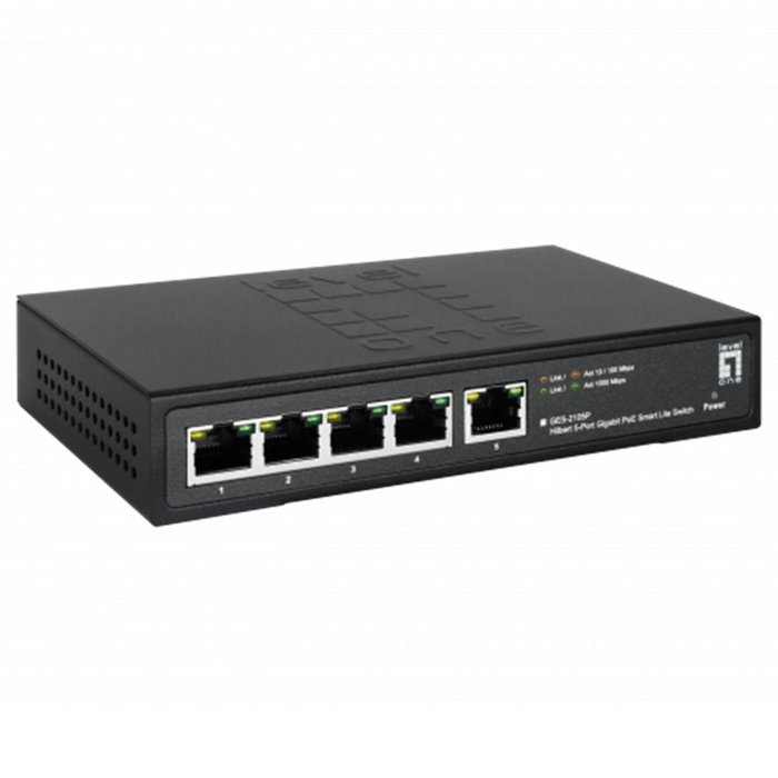 LevelOne GES-2105P Commutateur Smart Lite Gigabit PoE+ 5 ports, 4 ports PoE+ 60 W, gestion web, noir