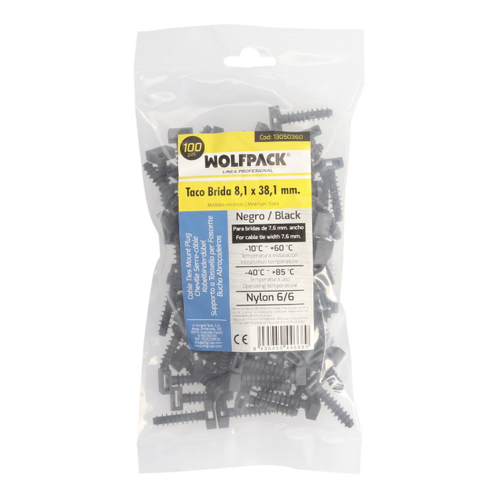 WOLFPACK LINEA PROFESIONAL Cheville de fixation à bride nylon noir (sachet de 100 unités) sleeves