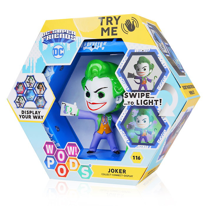 Wow Pods - DC Super Friends - Figurine Joker lumineuse avec LED et sensor de mouvement - Lampe de nuit et jouet encastrable - License DC Comics Wow Pods - DC Super Friends - Figurine Joker lumineuse avec LED et sensor de mouvement - Lampe de nuit et jouet encastrable - License DC Comics