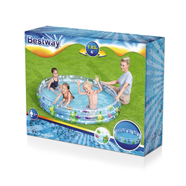 Bestway 51005 Piscine Gonflable Enfant 3 Anneaux Transparente Vie Marine 183x33 cm +2 Ans