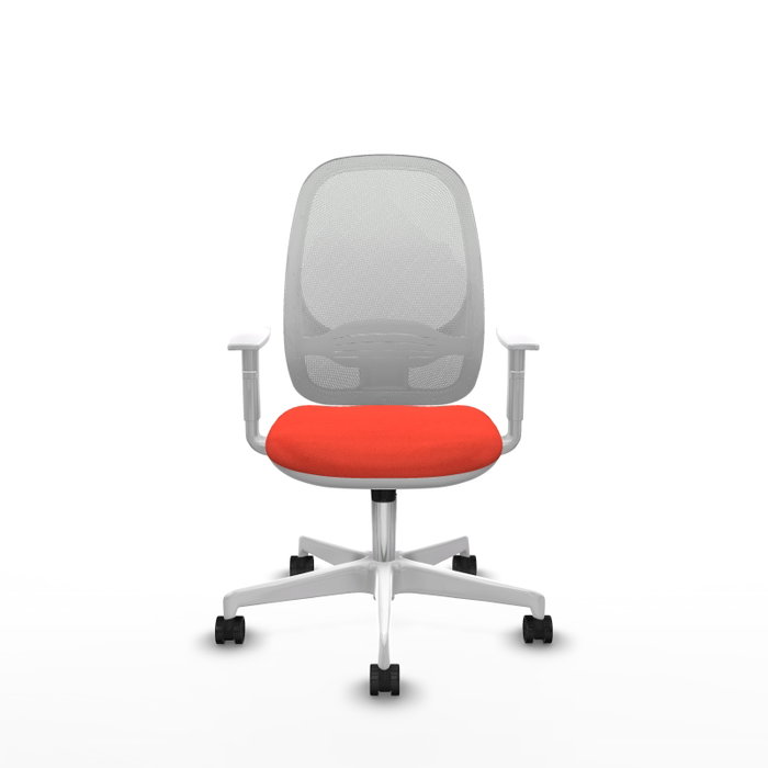 Chaise Cilanco Synchro 3 positions tissu Orange foncé Maille Blanc Structure polyamide blanc Accoudoirs blancs Sans appui-tête Roulettes 65mm nylon