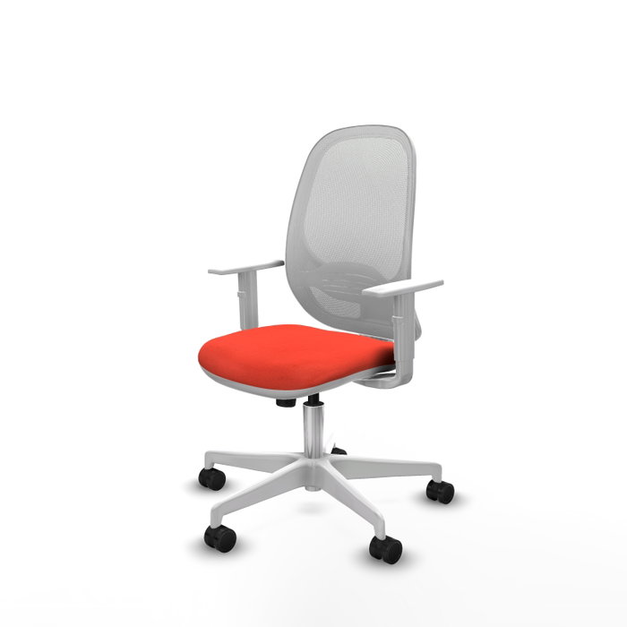Chaise Cilanco Synchro 3 positions tissu Orange foncé Maille Blanc Structure polyamide blanc Accoudoirs blancs Sans appui-tête Roulettes 65mm nylon