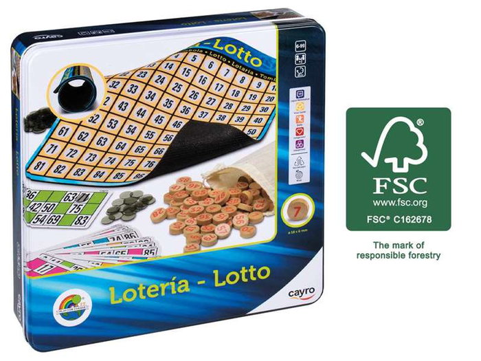 Cayro - Jeu de société Lotería en édition Metal Box, 100 % bois FSC, multilingue (espagnol, anglais, français, allemand, italien, portugais, néerlandais)