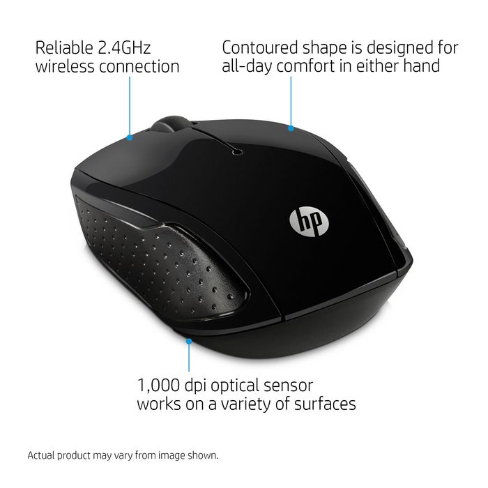 HP Souris sans fil 200 - Souris optique sans fil 1000 DPI, technologie LED rouge, pour toutes les mains - HP