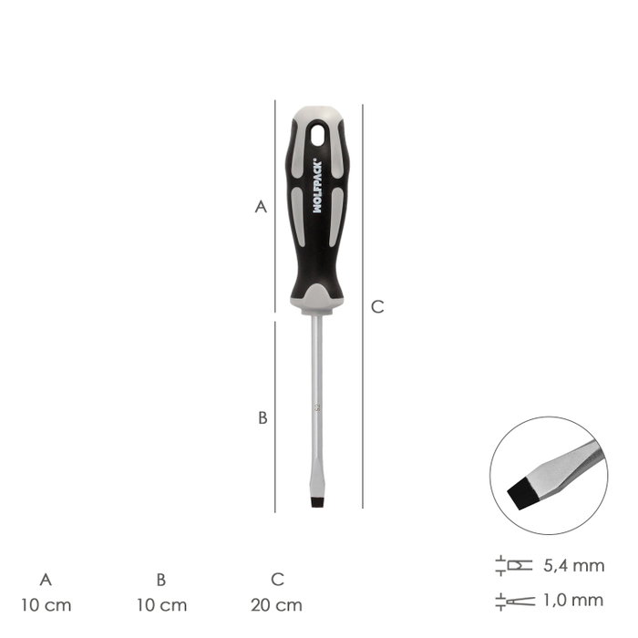 WOLFPACK LINEA PROFESIONAL Tournevis Plat Acier S2 1,0 x Ø 5,5 x 100 mm